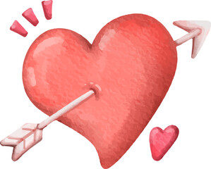 clip art watercolor illustration of pink valentine love, heart shaped bow, chocolate