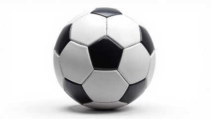 Fototapeta premium Hexagonal soccer ball captured tightly, centered on pristine white, contrasting sleek black and white panels create a striking visual harmony