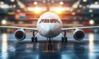 Fototapeta premium Passenger airplane in hangar, ready for departure