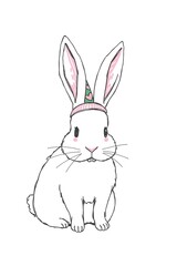 Obraz premium Cute white bunny wearing a party hat.