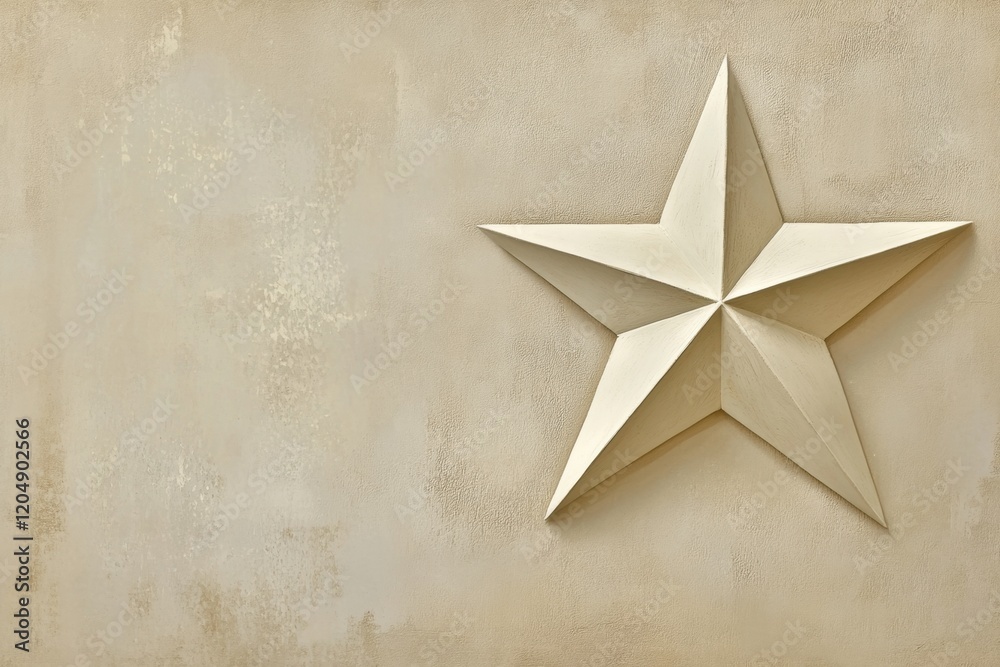Poster decorative five point star sculpture in neutral tones on textured wall background. generative ai
