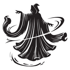 The Cloak of Levitation Silhouette Vector Illustration, Solid White Background.