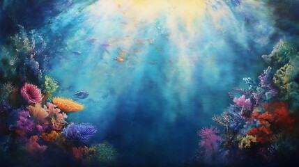 Naklejka premium Underwater Scene with Coral Reef and Fish