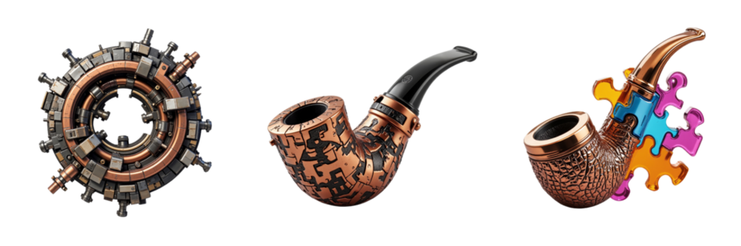 Copper Pipe Puzzle with Multicolored Pieces and Black Stem