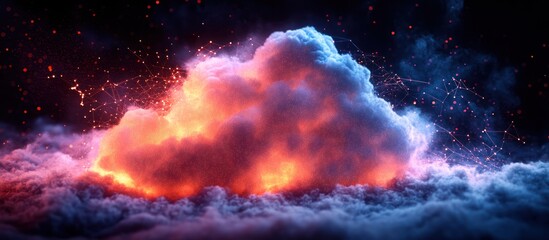 Fototapeta premium Fiery, blue cloud formation with sparks.