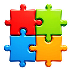 Four colorful puzzle pieces connected, transparent background