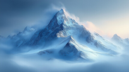An icy mountain peak emerges from a sea of clouds
