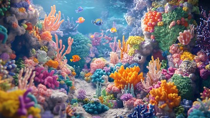 Obraz premium Vibrant Underwater Coral Reef with Colorful Fish