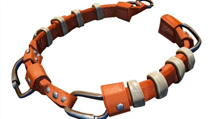 Orange leather dog collar, studio shot, isolated, pet accessory