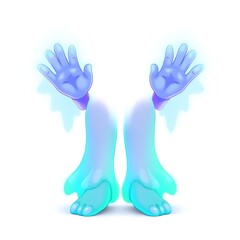 Obraz premium Glowing blue legs and hands in a playful pose.