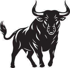 Big Bull looking dangerous with big horn and angry strong bull vector black and white.