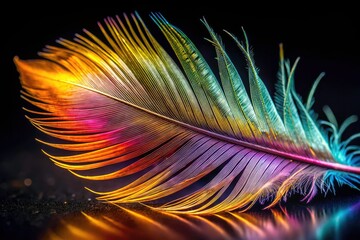 Obraz premium Macro Feather Photography: Dark Background, Detailed Texture, Close-up Shot