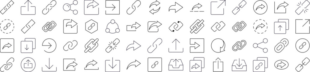 Share and Link Line Icon Pack. Outline Signs for Graphic and Web Design, Apps, Adverts, Various Cards