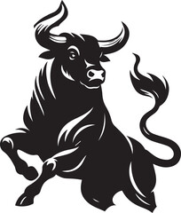 Big Bull looking dangerous with big horn and angry strong bull vector black and white.