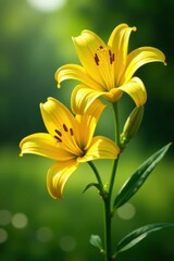 Obraz premium Yellow lily flowers sway gently in garden breeze, breeze, lily