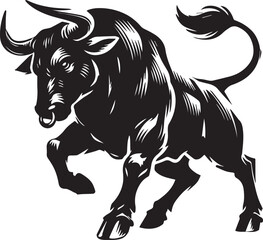 Big Bull looking dangerous with big horn and angry strong bull vector black and white.