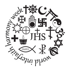 World Interfaith Harmony Week vector illustration, banner card , t-shirt design