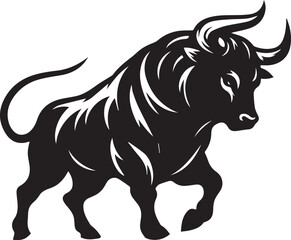 Big Bull looking dangerous with big horn and angry strong bull vector black and white.