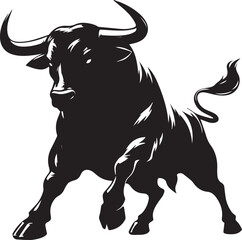 Big Bull looking dangerous with big horn and angry strong bull vector black and white.