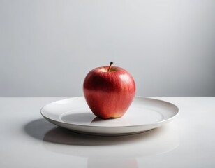 Red Apple on White Plate Minimalist Still Life Photography