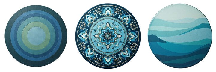 Meditation Mats Displaying Blue and Green Patterns