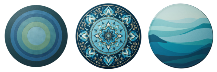 Meditation Mats Displaying Blue and Green Patterns