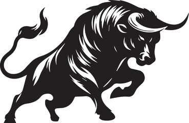 Big Bull looking dangerous with big horn and angry strong bull vector black and white.
