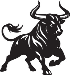 Big Bull looking dangerous with big horn and angry strong bull vector black and white.