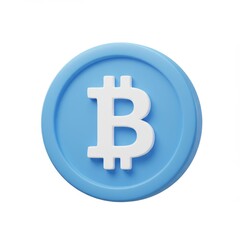 Obraz premium A 3D illustration of a blue circular coin with a white Bitcoin symbol in the center isolated on a white background