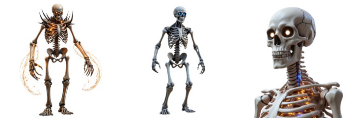 Skeletal Figures Displaying Glowing Runes and Anatomical Features