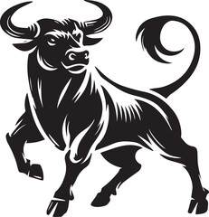 Big Bull looking dangerous with big horn and angry strong bull vector black and white.