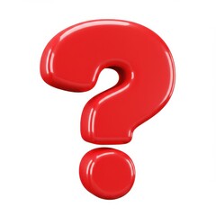 A 3D illustration of a red question mark with a smooth and bold design isolated on a white background