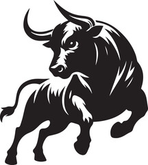 Big Bull looking dangerous with big horn and angry strong bull vector black and white.