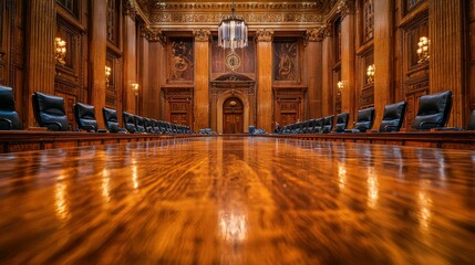 Grand Mahogany Conference Table in a Luxurious Hall