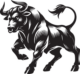 Big Bull looking dangerous with big horn and angry strong bull vector black and white.
