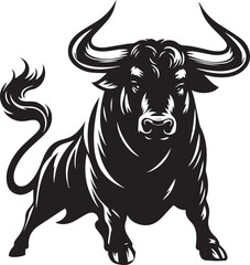 Big Bull looking dangerous with big horn and angry strong bull vector black and white.