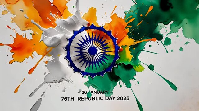 76th Republic Day of India - Ashoka Chakra with Tricolor Splashes