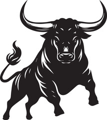 Big Bull looking dangerous with big horn and angry strong bull vector black and white.