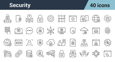 Security Line Editable Icons set. Includes Cyber, malware, hacker, spyware, data security,  ,protection, website design, logo, app, template, ui, and more.