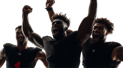 African American football players celebrating, isolated on transparent background