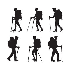 Obraz premium Set of silhouette of Hiking man. hikers with rucksacks and backpack silhouette.