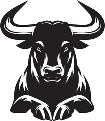 Big Bull looking dangerous with big horn and angry strong bull vector black and white.