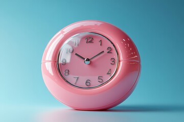 3D Render of Pink Alarm Clock in Swimming Ring Shape on Pastel Background, Minimalist and Cute Style Digital Art