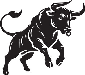 Big Bull looking dangerous with big horn and angry strong bull vector black and white.