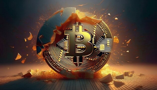 Bitcoin collapse breaking Falling of cryptocurrency futuristic