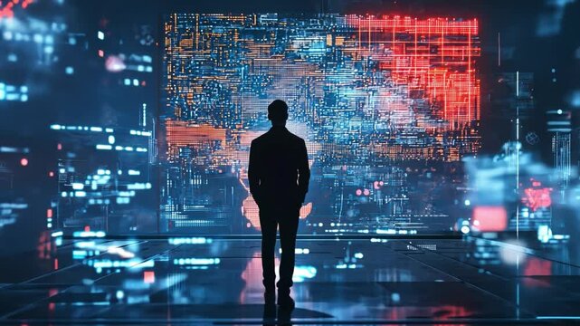 A man security analyst explores the use of artificial intelligence in cybersecurity, highlighting how AI detects and prevents cyber threats