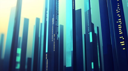 Obraz premium Abstract Cityscape Warm Light Teal Blue Towers. AI Generated