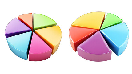 Obraz premium Two colorful pie charts with different colored slices