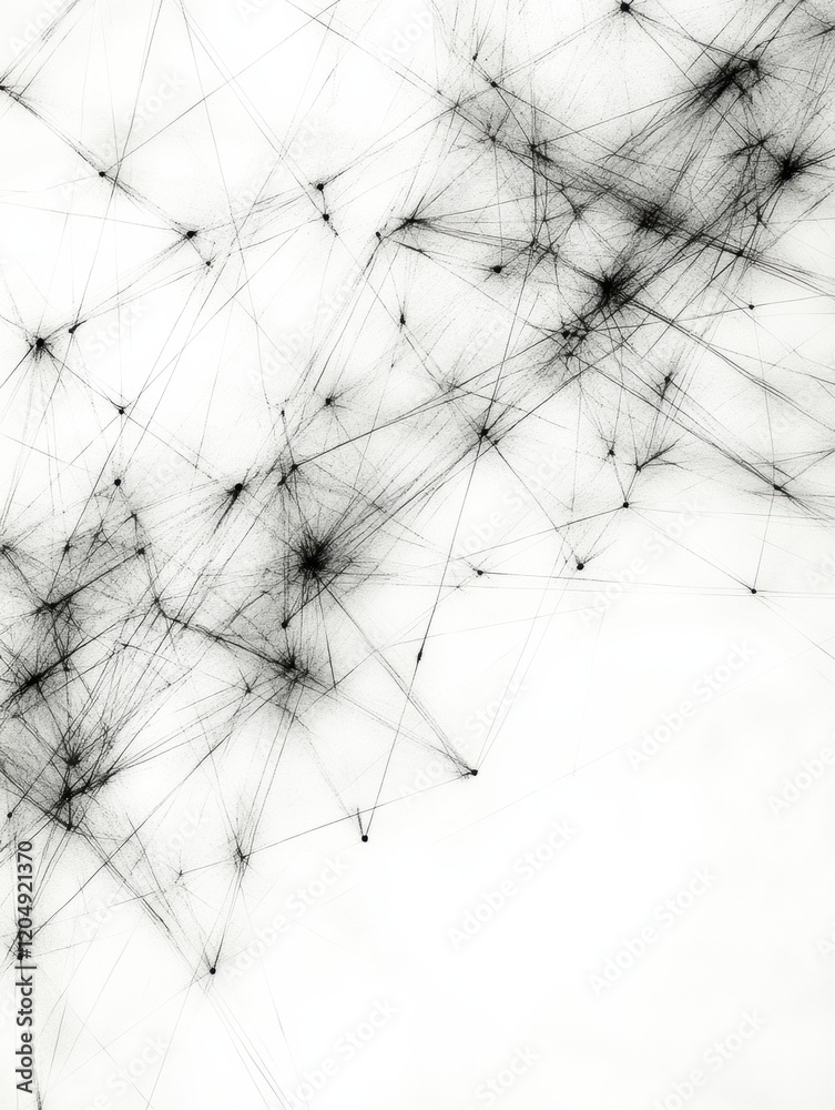 Poster Abstract black and white design with interconnected lines and points creating a modern aesthetic in a minimalistic style. Generative AI