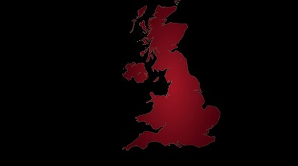 Red gradient map of Great Britain on black background.